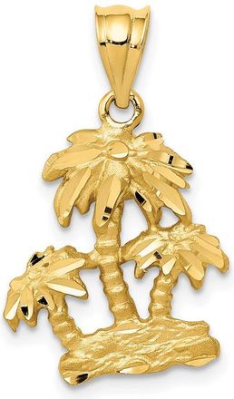 Diamond2Deal 14k Yellow Gold Satin Diamond-cut Open-Backed Palm Trees Pendant