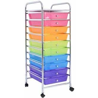 Costway Carrello a Rulli, Contenitore Multiuso con Ruote, con 10 Cassetti Impilabili per Cucina e Ufficio, Scelta a Colore (Multicolore)