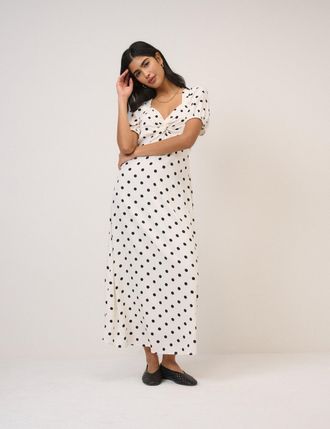 Nobody's Child White Polka Dot Tyla Midi Dress