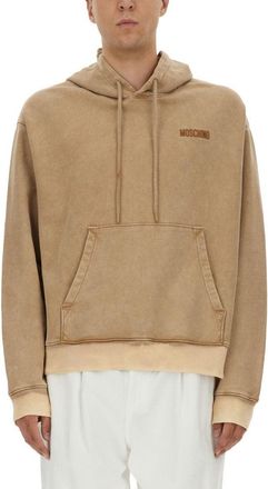 Moschino Washed Beige Hoodie With Logo And Studded Design