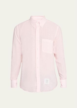 Thom Browne Mens Linen Garment Dyed Button-Down Shirt