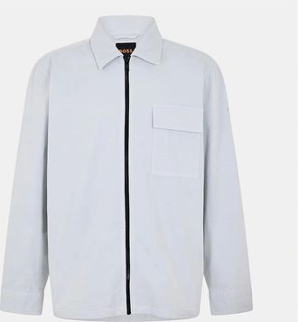 HUGO BOSS Mens Solid Patterned Overshirt with Chest Pocket - White - Size: 42/Regular