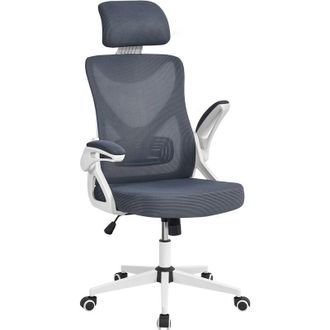 Yaheetech Yaheetech - Sedia Ufficio Ergonomica con Braccioli Poggiatesta Regolabile Schinale Alto Reclinabile Poltrona Scrivania Girevole Bianca/Grigia
