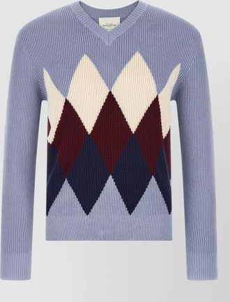 Ballantyne cotton waffle-knit argyle v-neck jumper