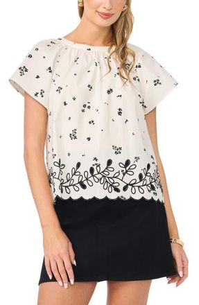 Vince Camuto Print Flutter Sleeve Top in Ultra White at Nordstrom, Size Xx-Small