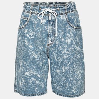 Msgm Blue Denim Acid Wash Drawstring Shorts