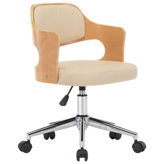 vidaXL Silla De Oficina Giratoria Madera Curvada Cuero Sint&eacute;tico Crema Vidaxl