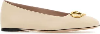 Valentino Garavani Womens Vlogo Flat Beige Lambskin Leather
