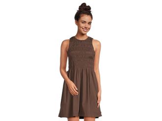 Madewell Selena Smocked Mini Womens Dress Roasted Chicory : XL (Womens 14-16), Cotton
