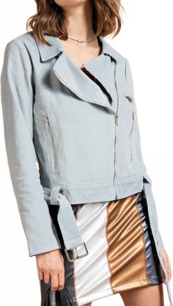 Greek Archaic Kori Rhea Moto Jacket In Ice Blue