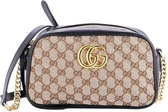 Gucci Black Quilted GG Canvas & Leather GG Marmont Shoulder Bag Diagonal Small (Authentic Pre-Loved)