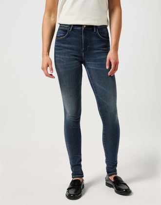 Wrangler Skinny-fit-Jeans WRANGLER WRANGLER Jeans High Skinny, Damen, Gr. 25, L&auml;nge 32, blau, Obermaterial: 82% Baumwolle CO. 8% Polyester PES. 8% Lyocell CLY.