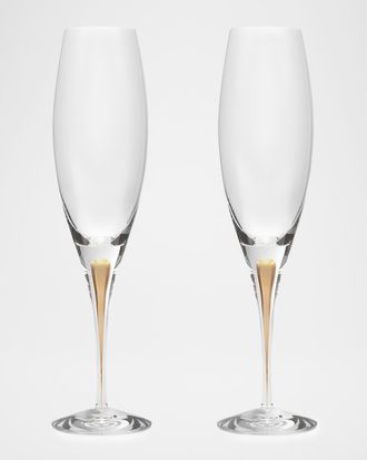 Orrefors Intermezzo Gold Champagne Glasses, Set of 2