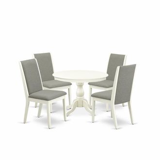 East West Furniture HBLA5-LWH-06 5 Piece Modern Dining Table Set - Linen White Breakfast Table and 4 Shitake Linen Fabric Modern Dining Chairs with High Back - Linen Whit