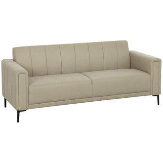 HOMCOM 3 Seater Sofa - Modern Fabric Couch with Channel Tufted - Khaki | TJ Hughes
