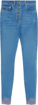 Valentino Slim Jeans met Kant - Dames - Jeans - Blauw - Maat: W28 Katoen