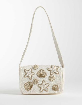 Accessorize Borsa da spalla color crema decorata con conchiglie-Bianco