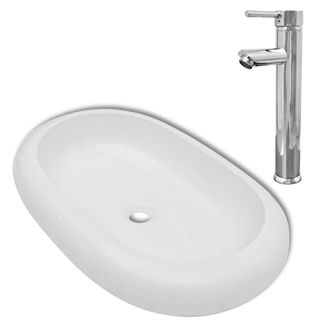 Berkfield Home Bathroom Basin with Mixer Tap Ceramic Oval White
