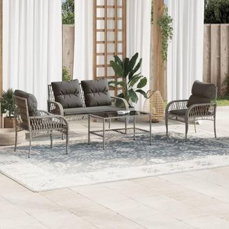 vidaXL Set De Sof&aacute;s De Jard&iacute;n 4 Pzas Y Cojines Rat&aacute;n Sint&eacute;tico Gris Vidaxl