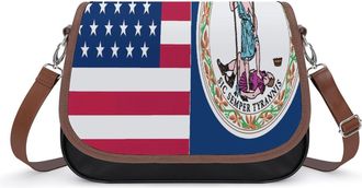 Generic Flag of U.S.A And Virginia Crossbody Bags for Women Fashion Leather Shoulder Handbags With Adjustable Strap