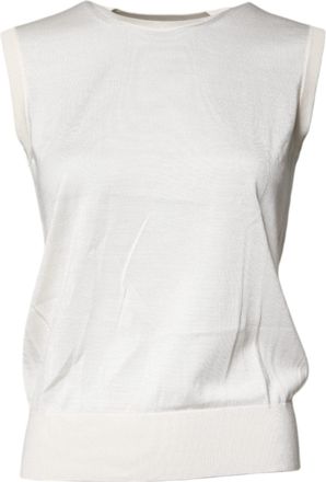 Dolce & Gabbana Womens Cream Sleeveless Silk Round Neck Tank Top
