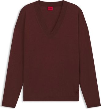 HUGO BOSS Truien & Vesten, Heren, Bruin, XS, Wol, Sessarina V-neck Sweater
