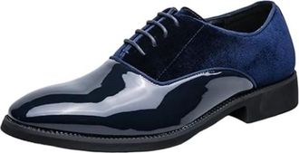 Generic Mens Black Shoes Breathable Leather Dress Shoes Business Formal and Casual Wear British Korean Style Fashion Oxfords(Blue,11.5)