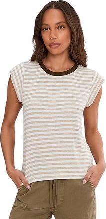 Michael Stars Tanya Power Shoulder T-Shirts Womens Clothing Oatmeal/White/Caper : XL (US 10-12), Rayon/Spandex