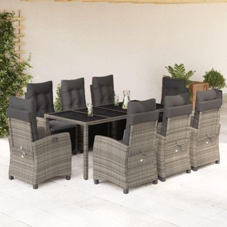 vidaXL Set Comedor Jard&iacute;n 9 Pzas Y Cojines Rat&aacute;n Sint&eacute;tico Gris Vidaxl