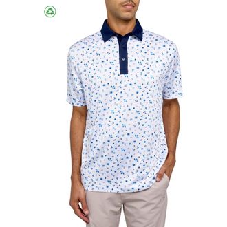 Con.Struct Regular Fit Floral Print Recycled Performance Golf Polo in White/blue at Nordstrom, Size Xxx-Large