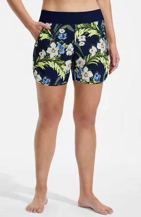 Lands End 5 Board Shorts in Deep Sea/blue Floral Tropic at Nordstrom, Size 18W