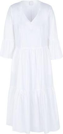 8 by YOOX COTTON FLOUNCE V-NECK MIDI DRESS