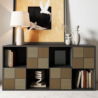 OEM Biblioteca, Estanter&iacute;a De 4 Niveles, Mueble De Almacenamiento, Con 4 Armarios En La Parte Inferior, 60x30x125 Cm, Para Sala De Estar, Comedor, Negro