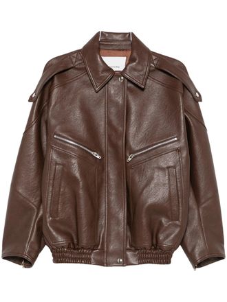 Frankie Shop Brown Faux Leather Oversized Bomber Jacket