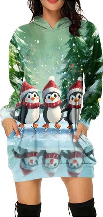 Generic Christmas Sweatshirt for Women Ugly Christmas Sweater Oversize Pullover Hooded Sweatshirt Reindeer Santa Jumper Dress Fun Family Jumper for Women UK