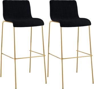 Clp Set De 2 Taburetes De Bar Hover De Tela Con Estructura De Cuatro Patas Dorada Negro