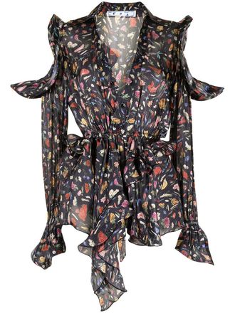 Off-white floral print ruffle blouse - women - Polyester - 38 - Multicolour
