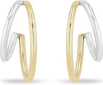 Zoë Chicco Two Tone Double Hoop Earrings in 14K Yellow Gold at Nordstrom