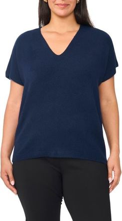 Vince Camuto V-Neck Short Sleeve Sweater in Classic Navy at Nordstrom, Size 1X