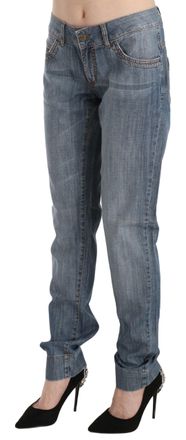 Just Cavalli Womens Blue Washed Cotton Low Waist Slim Fit Denim Pants