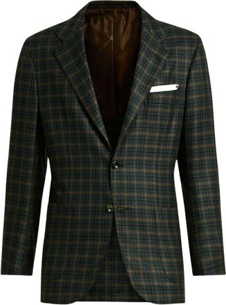 Kiton Jassen, Heren, Groen, XL, Leer, Geruite Cashmere Blazer