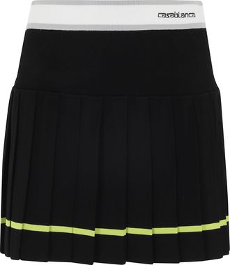 Casablanca Black Striped Pleated Fluo-Green Hem Viscose-Blend Mini Skirt