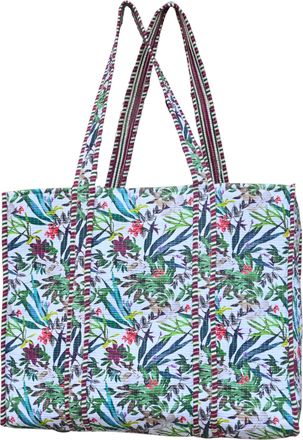 Generic Cotton Quilted Tote Bag for Women, Lightweight Fabric Shoulder Shopper with Floral Tropical Leaf Print, Reusable Shopping & Beach Bag, Large Capacity