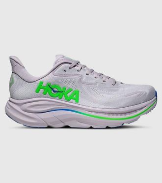 Hoka One One Mens Clifton 10 Running Shoes In Ash Grey/neon Green