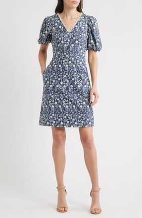 Eliza J Embroidered Puff Sleeve Dress in Denim at Nordstrom Rack, Size 0