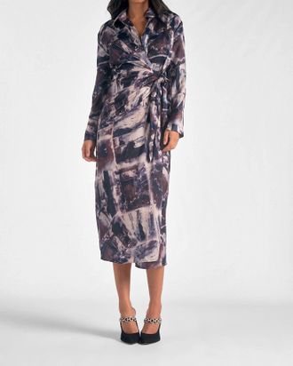 Elan Long Sleeve Wrap Dress In Blue Marble Print