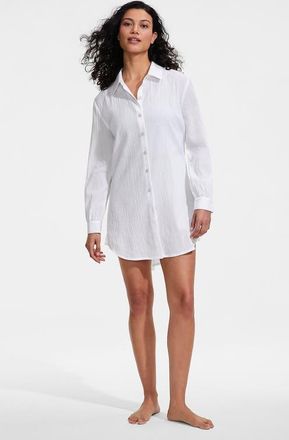 Lands End New Button-Up Shirt Cover-Up Dress in White at Nordstrom, Size X-Small