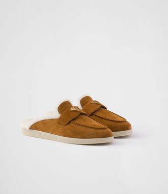 Prada Suede and shearling slippers