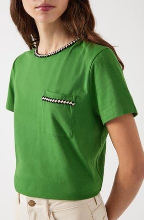 L.k. Bennett Vita Braided Trim Cotton T-Shirt in Green at Nordstrom Rack, Size X-Small