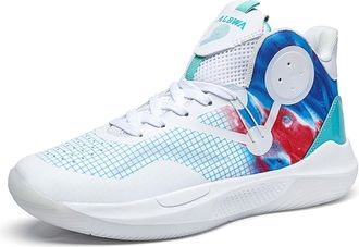 Generic Mens High Top Basketball Shoes Anti Slip Wear-Resistant Cushioned Rebound Outdoor Sports Training Boots Walking Shoes(Blue,4.5 UK)